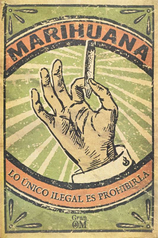 A poster of a hand holding a joint in the air