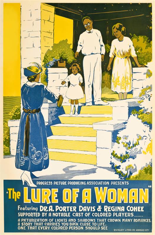 A poster of a Black woman walking up towards a house with a Black family with a child waiting at the top of the steps