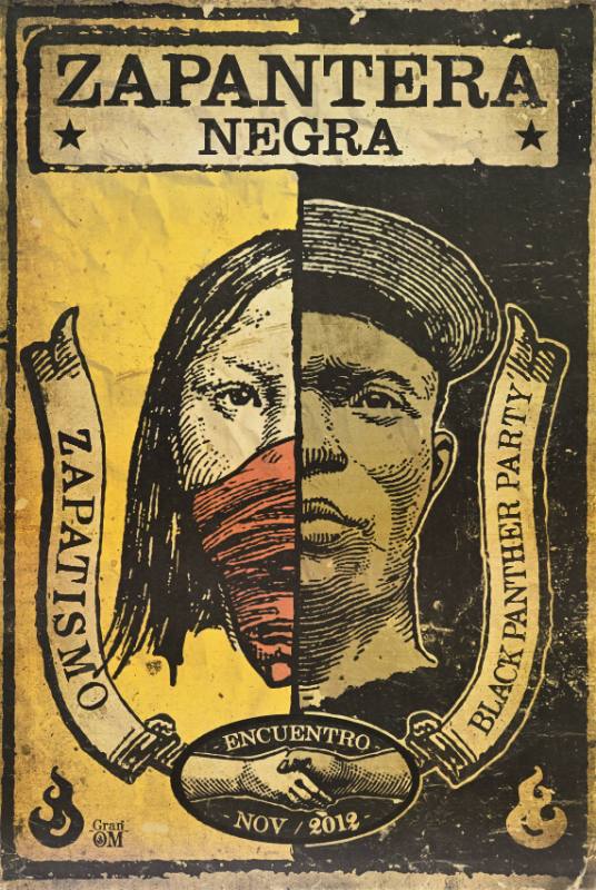 A poster of a Latina woman and a Black man looking defiantly at the viewer