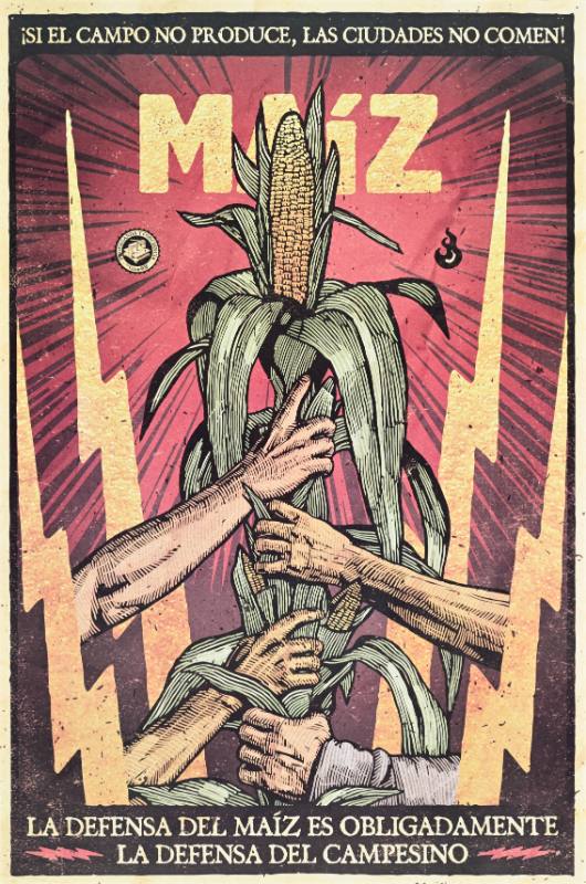 A poster of an ear of corn on a colorful background