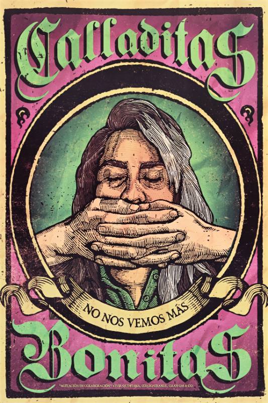 A poster of a Latina woman holding her hands over her mouth