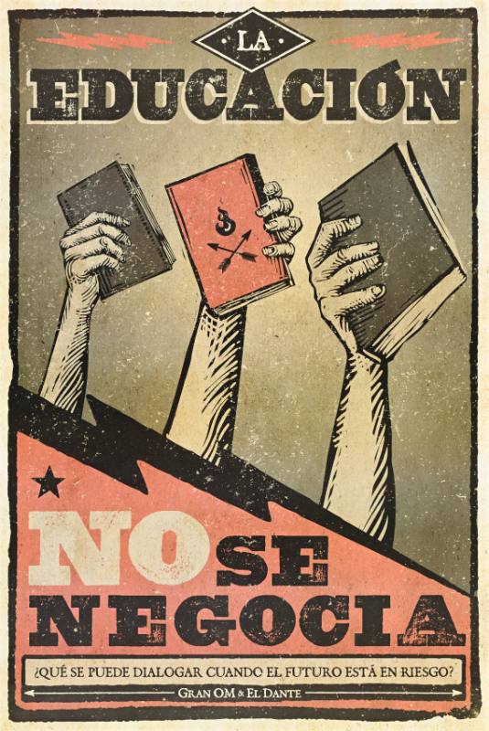 A poster of three hands holding up books in the air