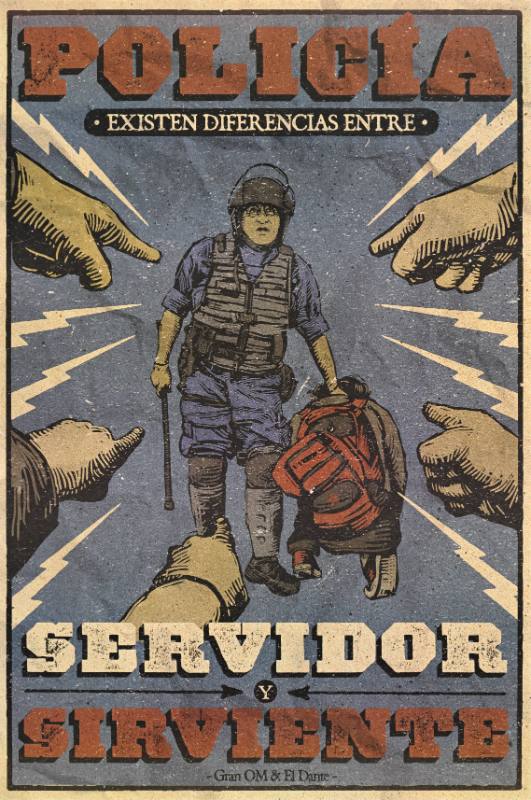 A poster of a police officer on a blue background