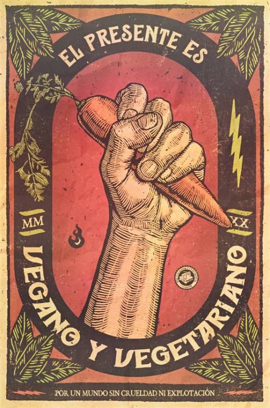 A poster of a hand holding a carrot