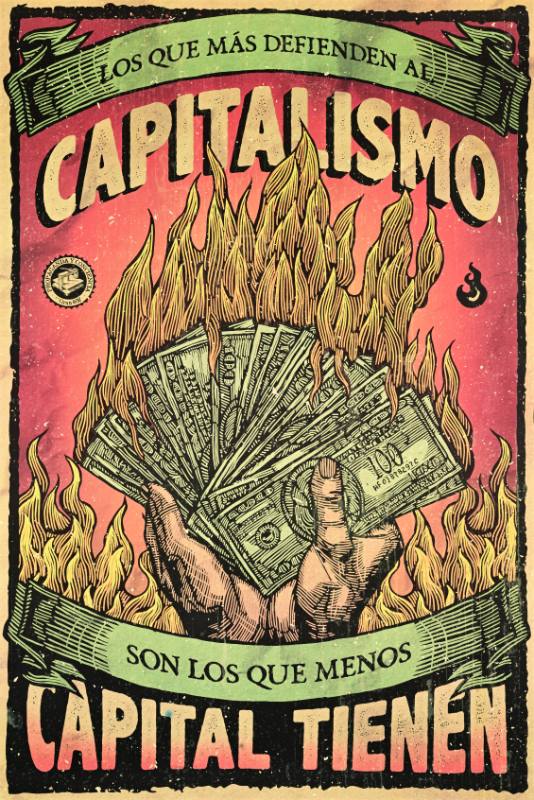 A poster of a handful of money being set on fire