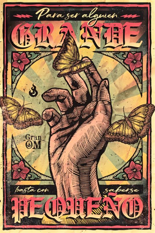 A poster of a hand reaching out to clasp butterflies