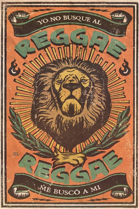 A poster of a lion surrounded by text on a red background