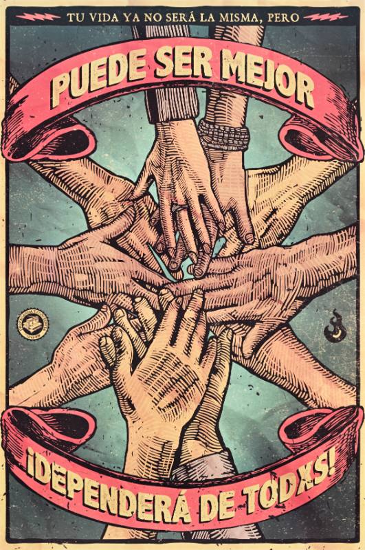 A poster of hands reaching together from a circle