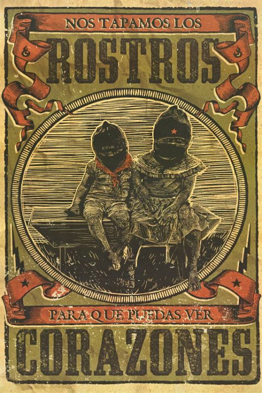 A poster of two children in masks sitting on a ledge together