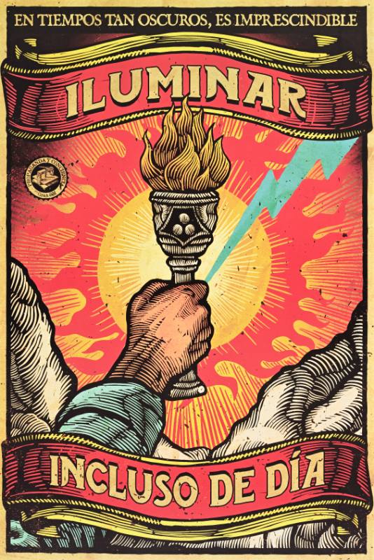 A poster of a hand holding an ornamented chalice with lightning bolts coming out of it
