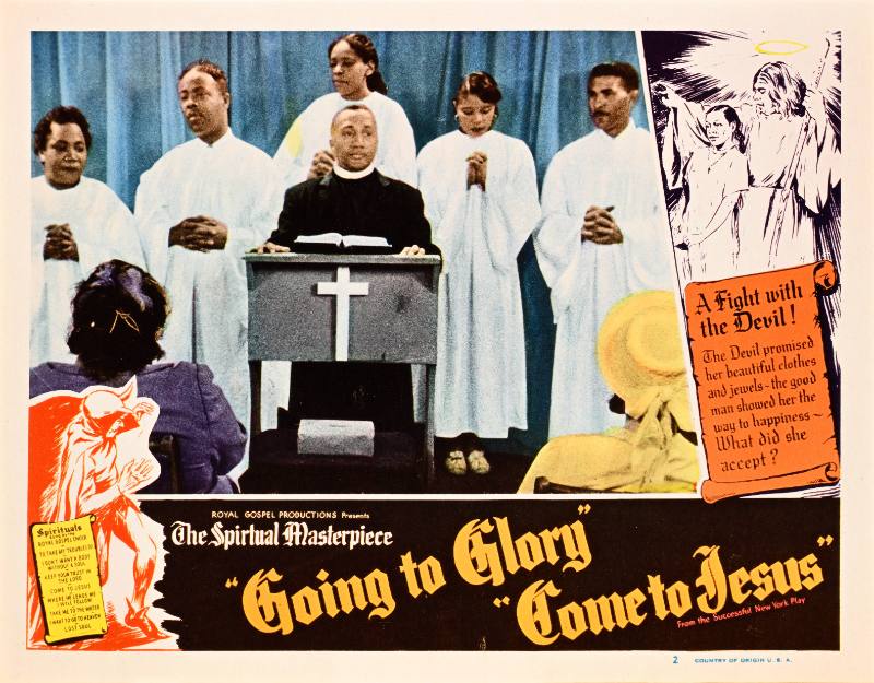 A lobbycard of a Black church choir on a stage