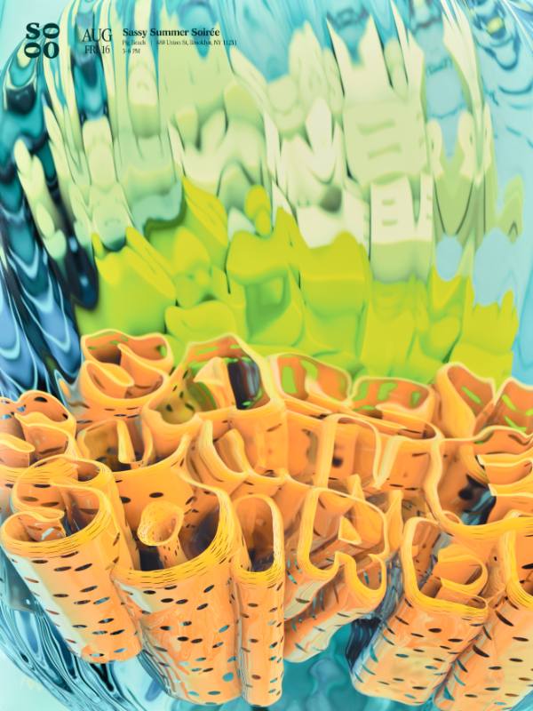 A poster of stacked three dimensional text