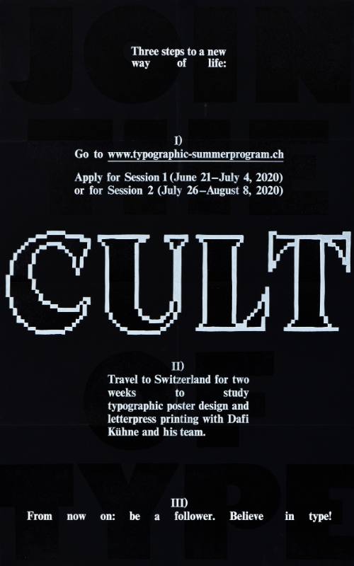 A poster of blocky text on a black background