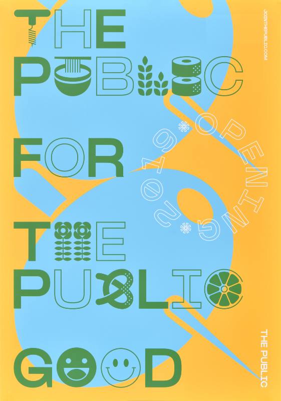 A poster of colorful blocky food with blocky text