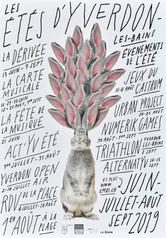 A poster of sketchy handwritten text on a white background with a rabbit with a hundred ears coming up from it