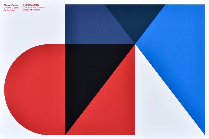 A poster of colorful geometric shapes on a white background