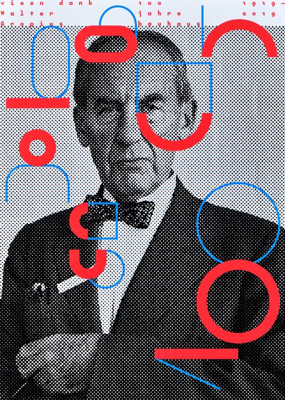 A poster of a man's face made out of small dots