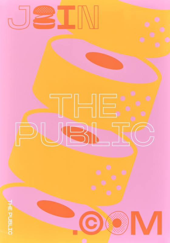 A poster of colorful blocky food with blocky text