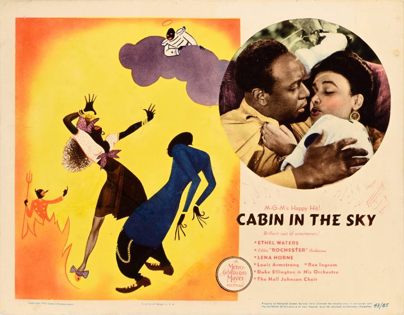 A printed card featuring a Black man and woman embracing next to a cartoon scene of Black women dancing while a Black angel looks down from heaven