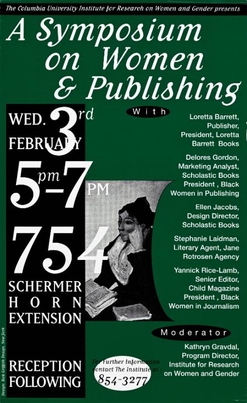 A poster of a Black woman on a green background covered with overlapping white text