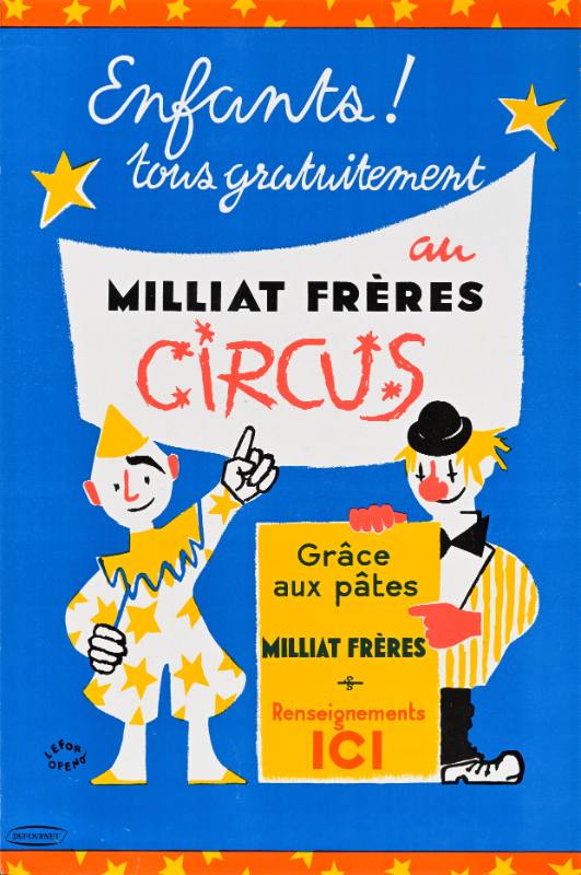 A poster of cartoon circus clowns on a blue background