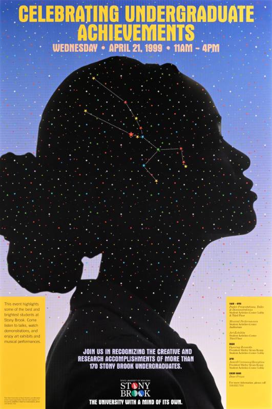 A poster of a woman's face silhouetted on a background made out of colorful stars