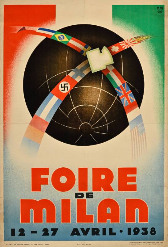 A poster of a globe being wrapped in wold flags