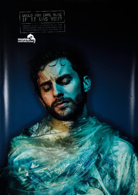 A poster of a man being strangled by a plastic bag