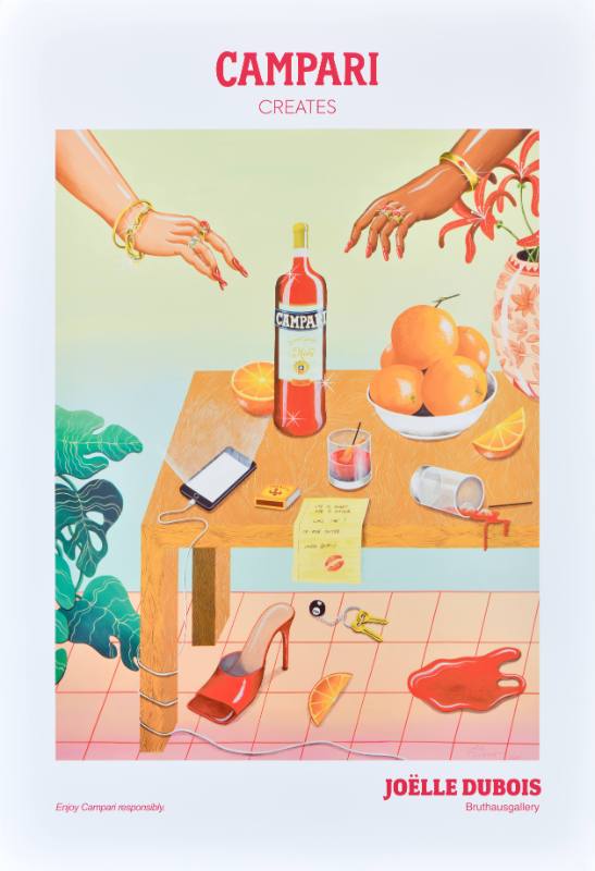 A poster of a bottle of red liquid