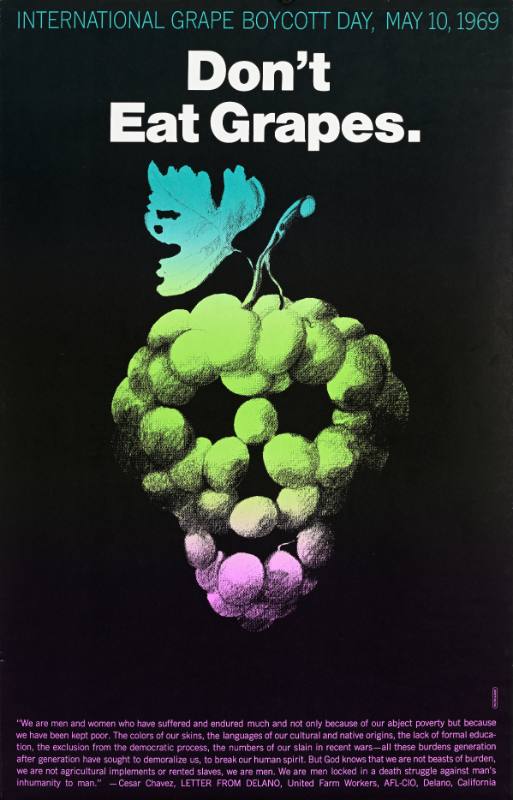 A poster of grapes arranged into a skull on a black background