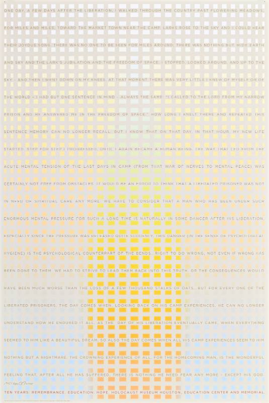 A poster of a pastel grid forming the shape of a lit candle