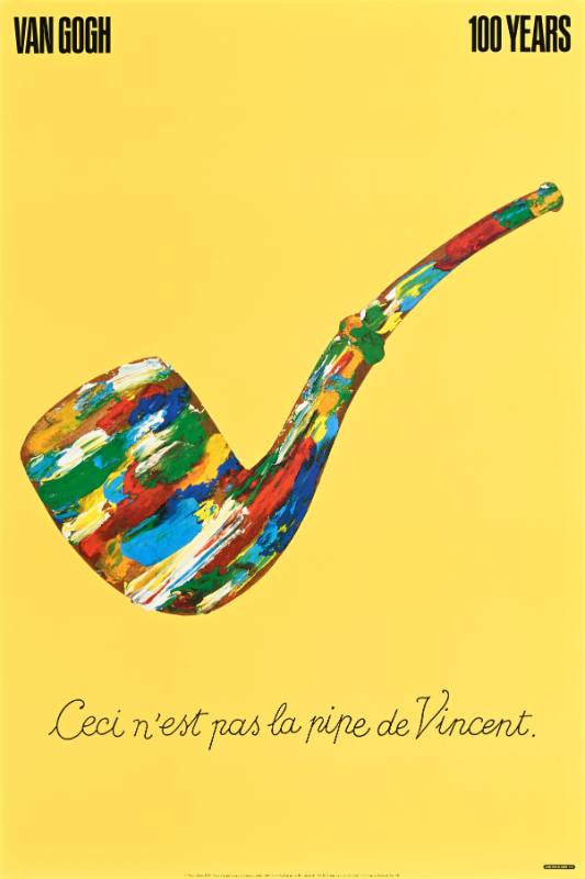 A poster of a pipe made out of paint splatters above handwritten text