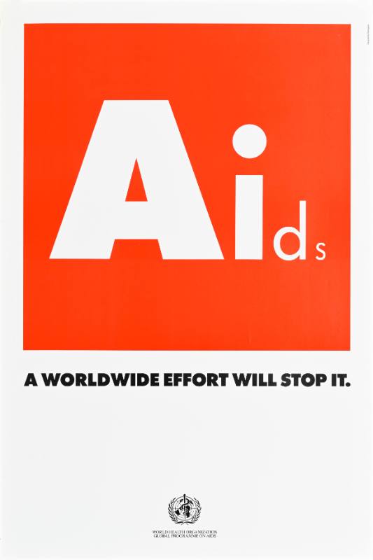 A poster of bouncy white text on a red square on a white background