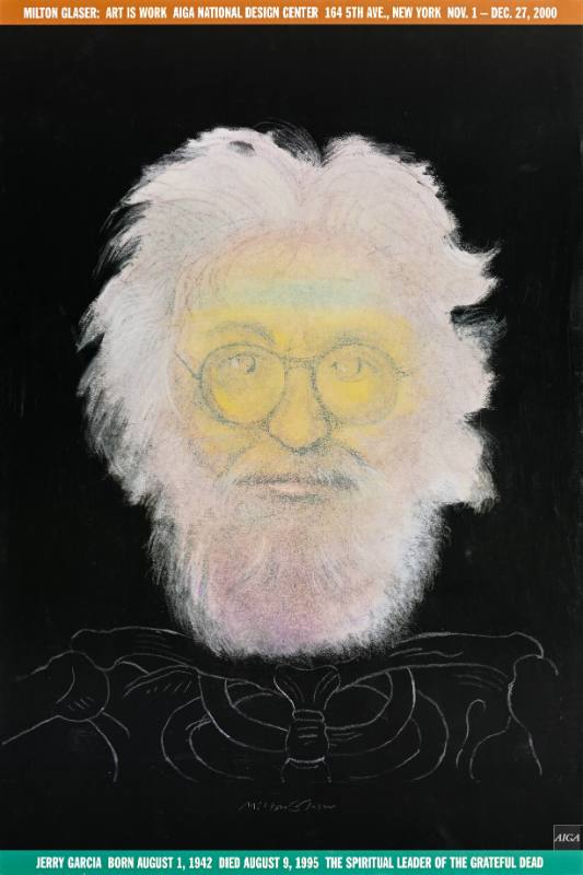 A poster of a handdrawn man with a long white beard; his body is a skeleton