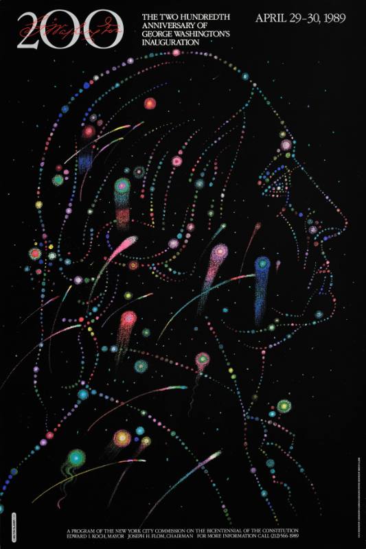 A poster of a man's head made out of fireworks