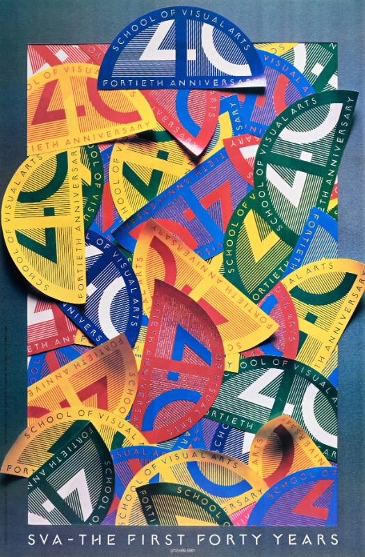 A poster of a pile of colorful semicircles on a grey background