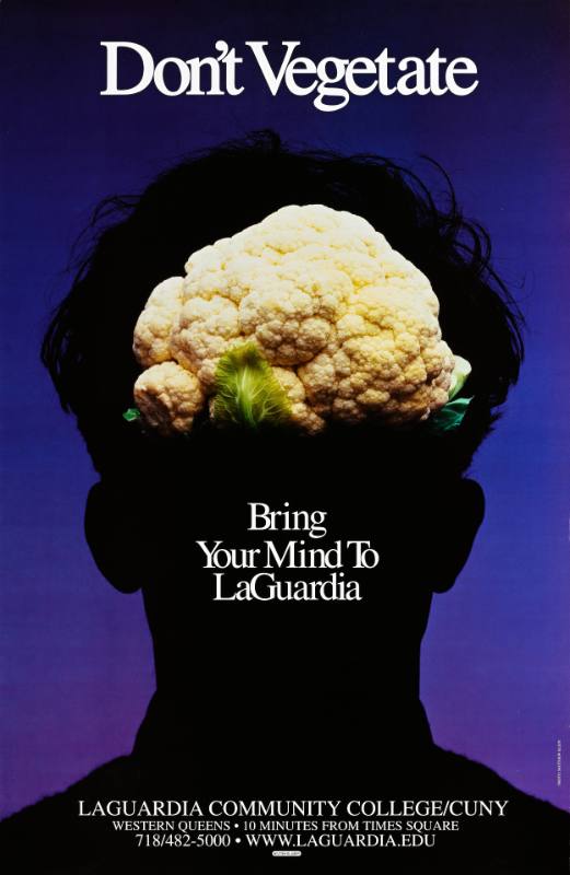 A poster of a man's head with cauliflower inside covering his brain