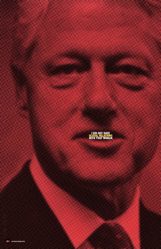 A poster of a white man with text covering his mouth