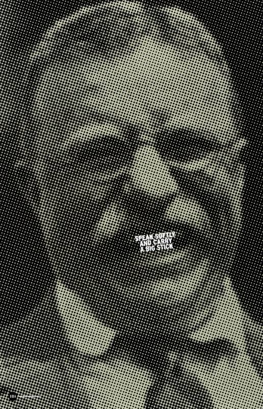 A poster of a white man with text covering his mouth