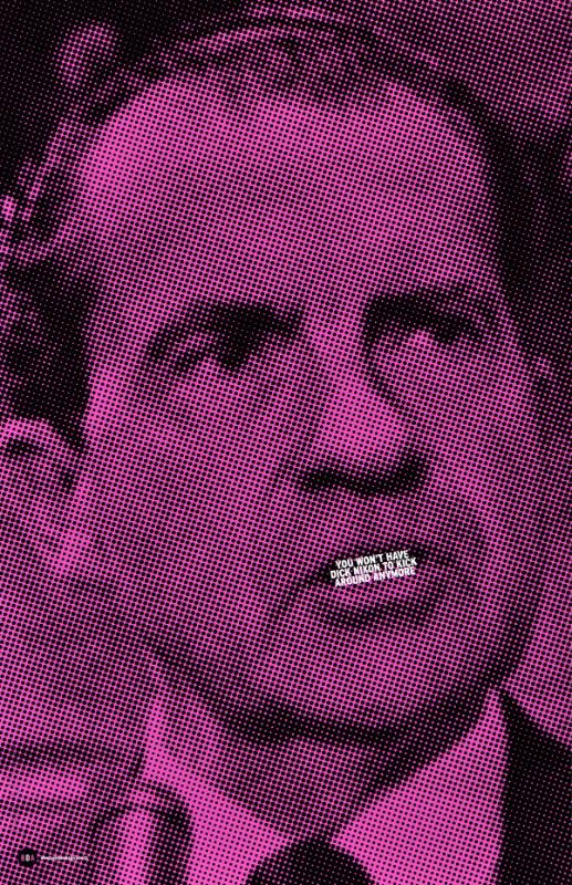 A poster of a white man with text covering his mouth