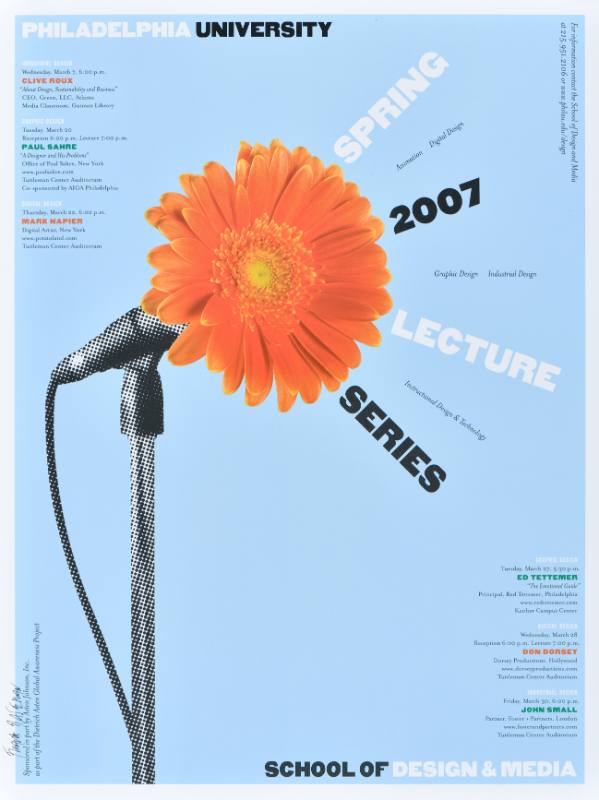 A poster of a flower attached to a microphone