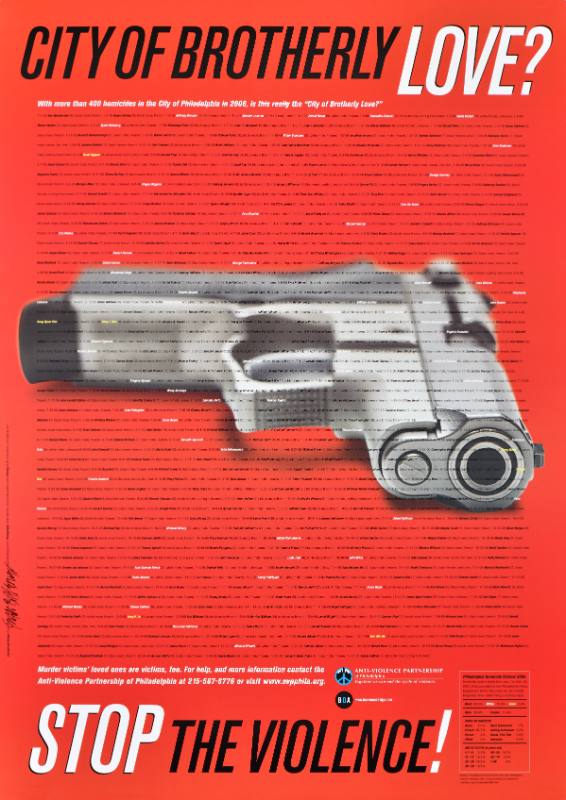 A poster of a number made out of handguns and bullets