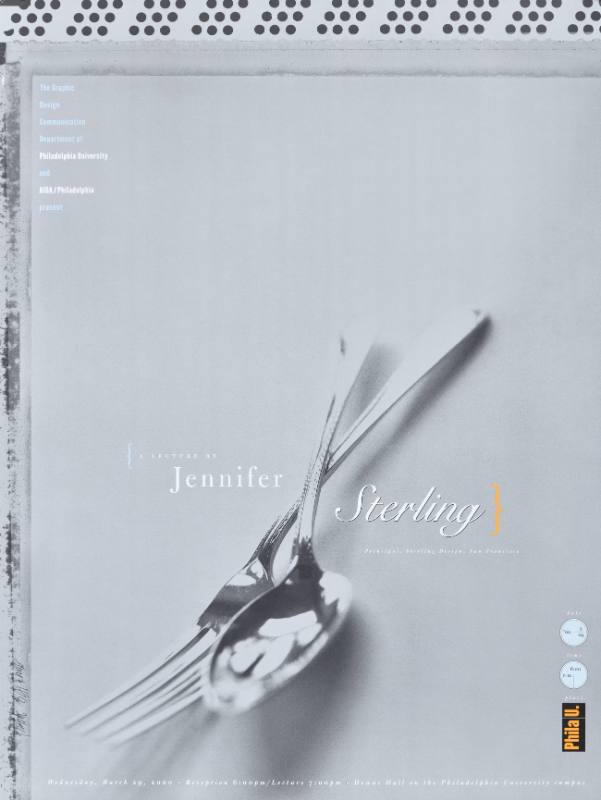 A poster of a fork and a spoon on a grey background