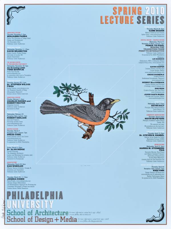 A poster of a bird in a tree on a blue background