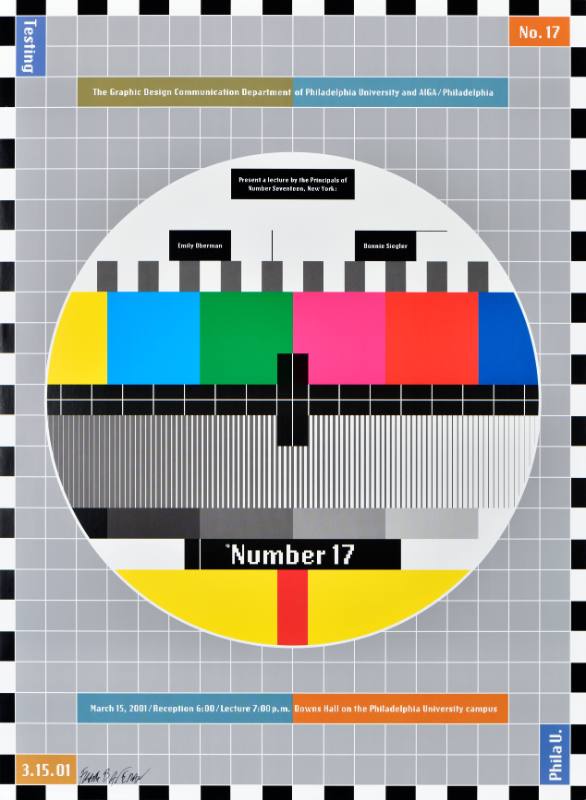 A poster of a pixelated scale made out of rainbow squares