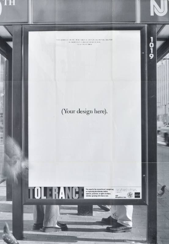 A poster of a bus shelter with a blank poster on display