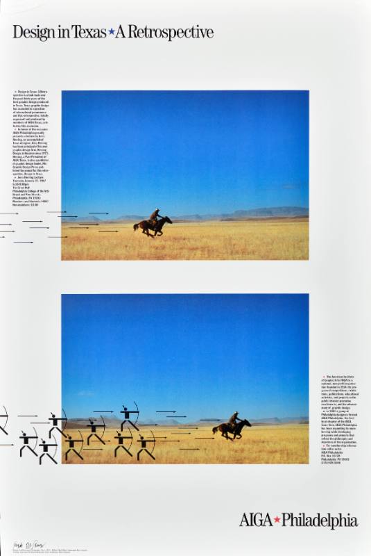 A poster of a man on horseback riding across a field