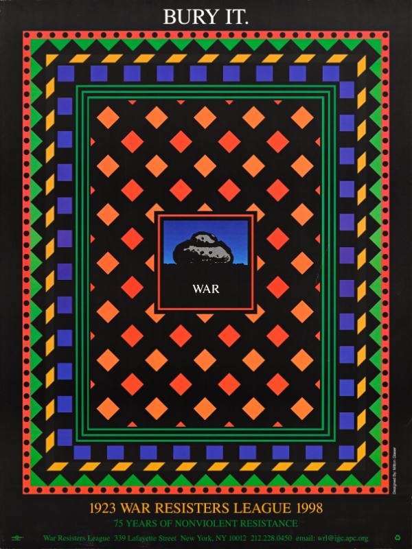 A poster of a rock on a geometric background