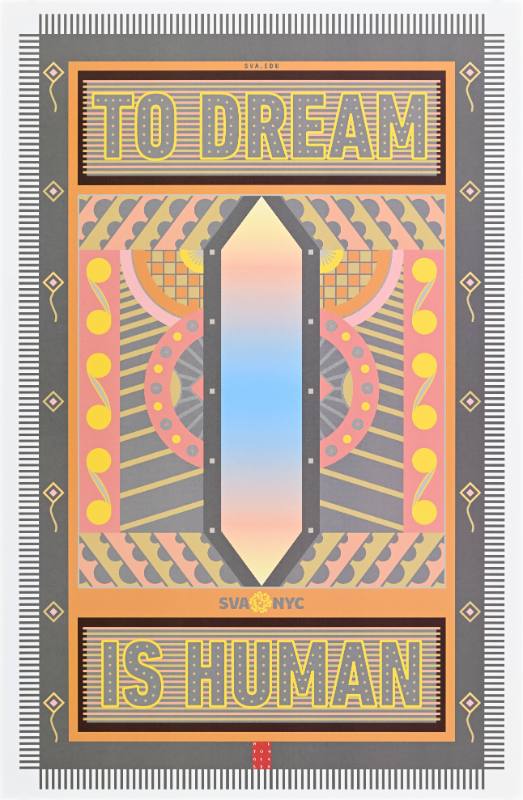 A poster of a mirror set on an elaborate geometric background