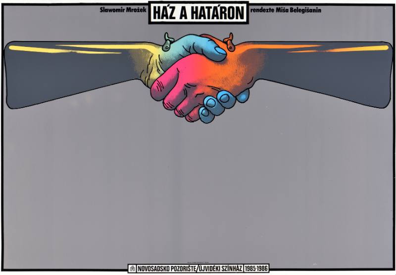 A poster of two multicolored hands shaking